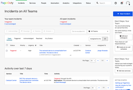 PagerDuty Main Page