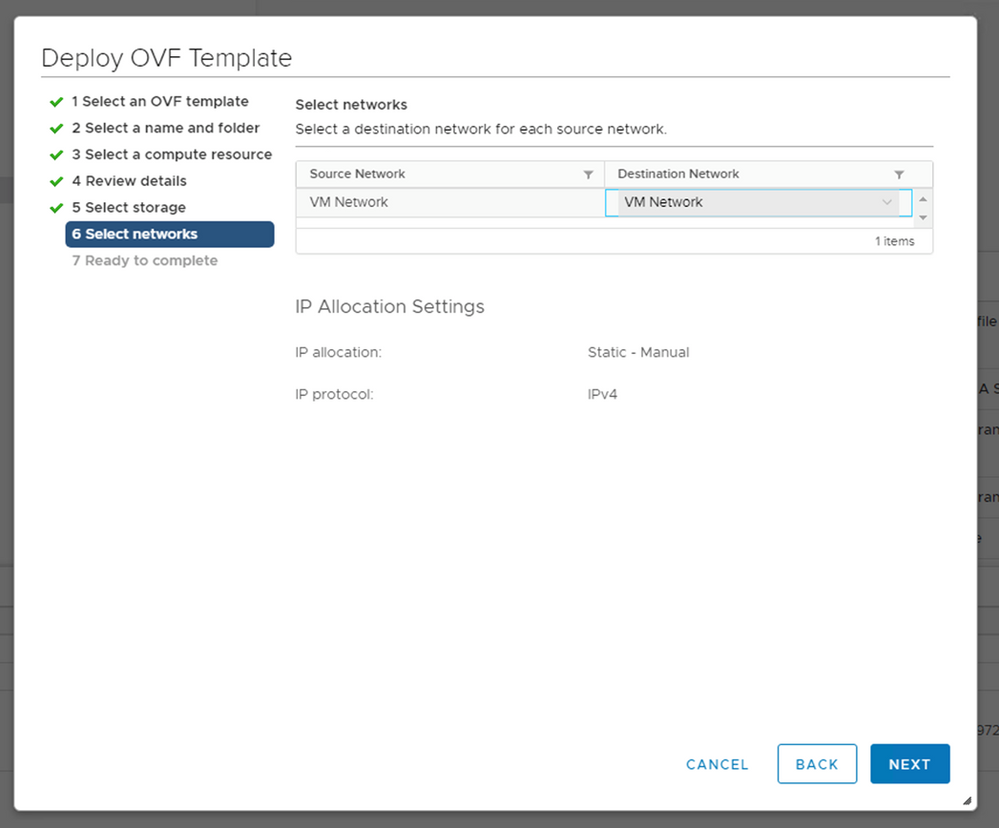 Select Network vCenter