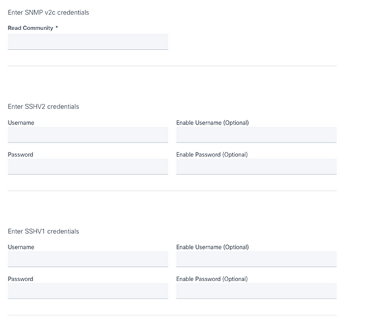 SNMP v2, SSHV2, and SSHV1 Credentials