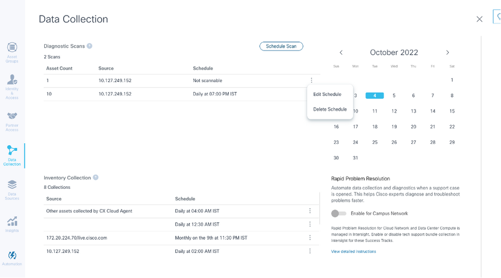 Data Collection with Edit and Delete Schedule Options