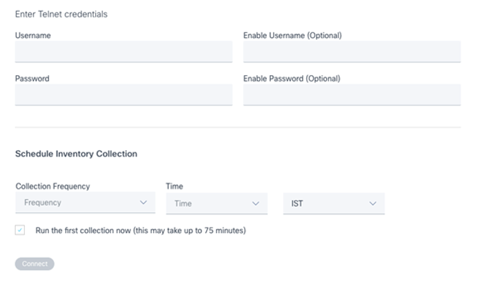 Credenciais Telnet e Agendamento de Verificação de Rede