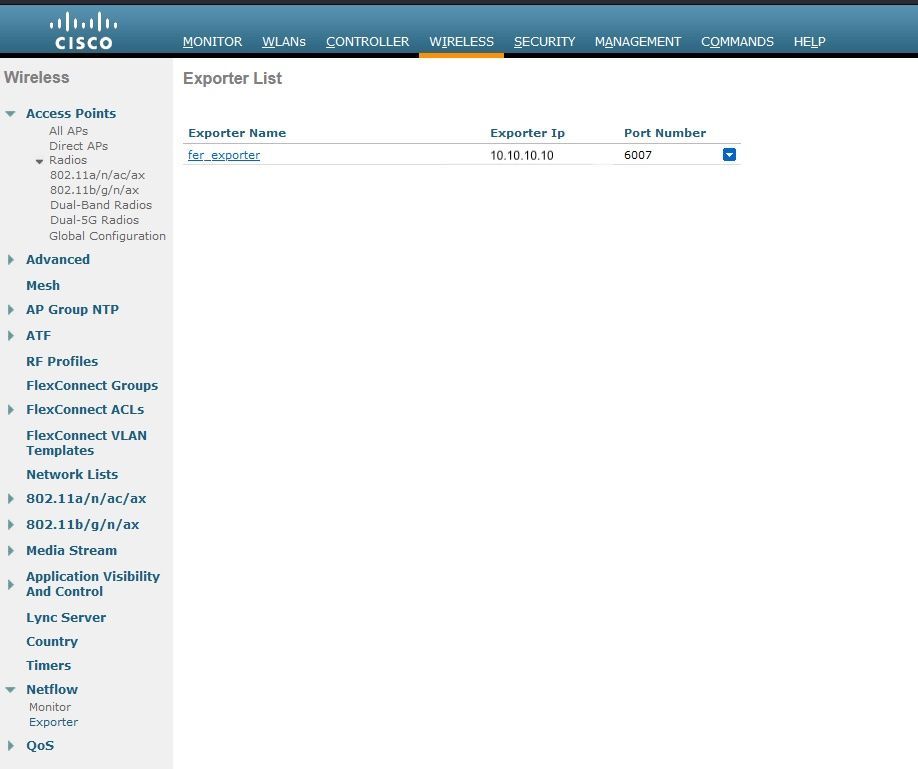 Configuração de Netflow da GUI da WLC