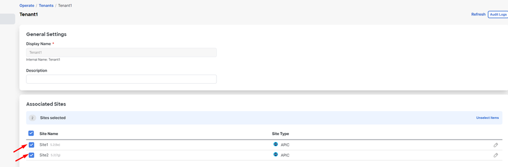 Validation of tenant association with 2 sites