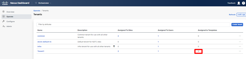 Confirming the Tenant has no templates associated