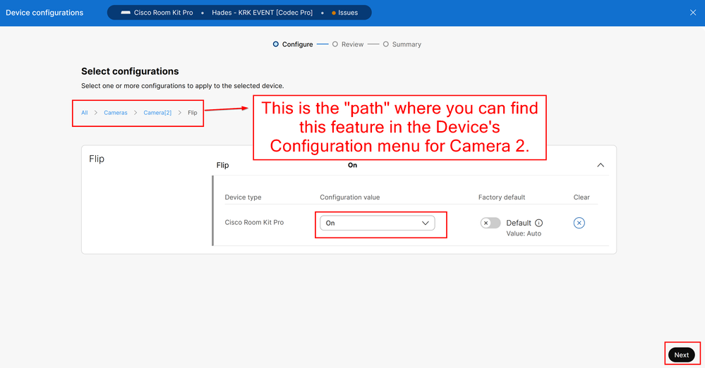 Cameras Camera [n] Flip feature Configuration in Control Hub