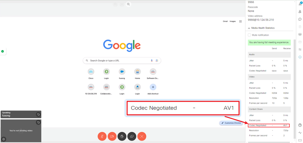 Receiver Content codec is AV1 on Chrome