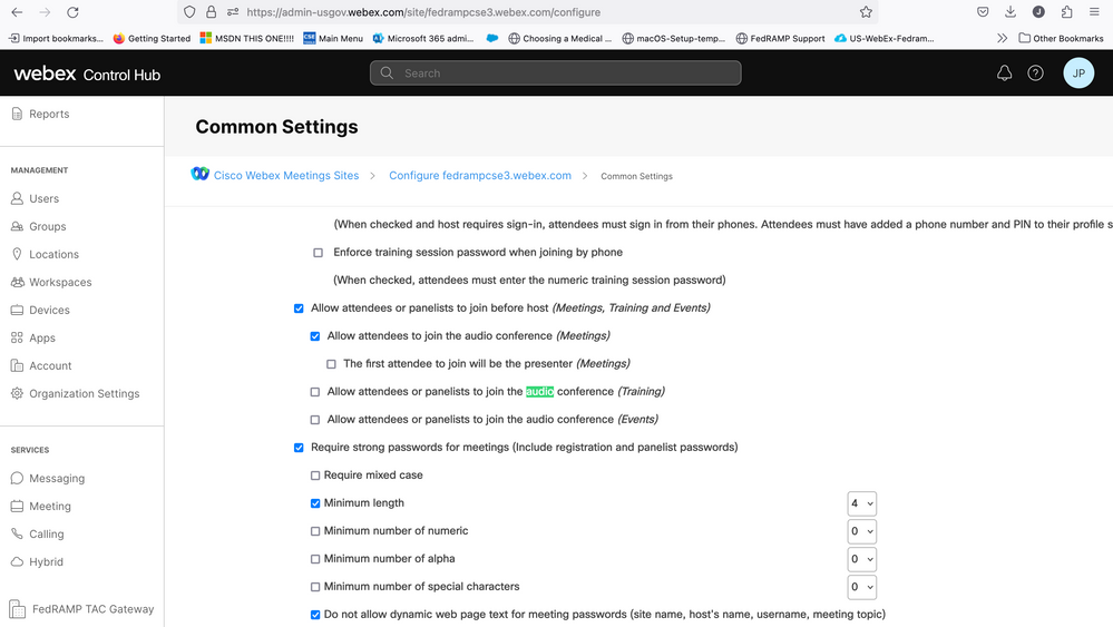 Common Settings Menu