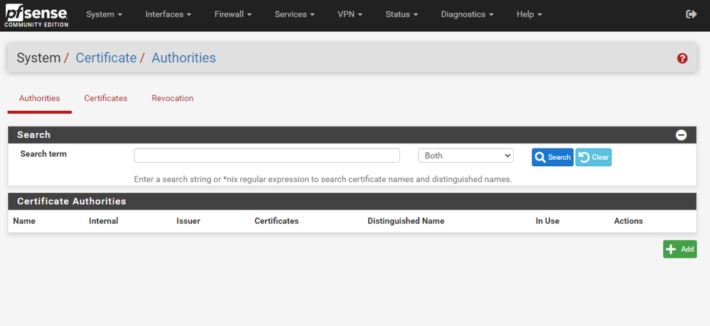 pfSense GUI - CA Certificates List