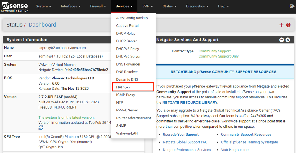 pfSense GUI - HAProxy Dropdown