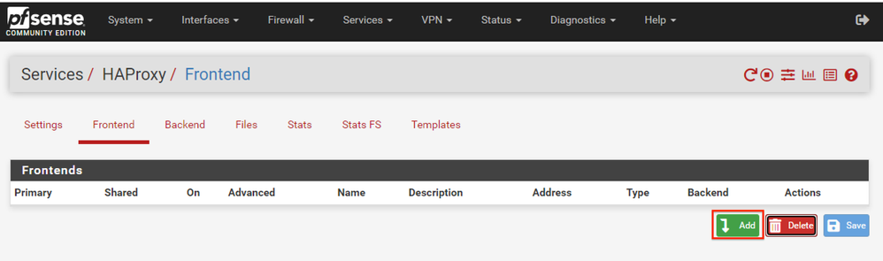 pfSense GUI - HAProxy Add Frontend