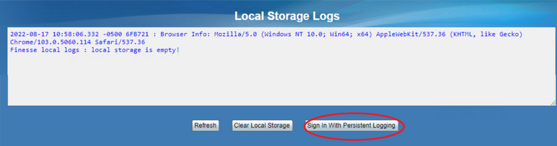 Local Storage Logs – Select Sign In With Persistent Logging