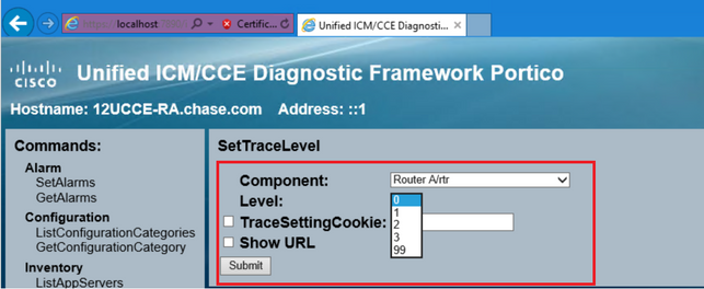 Diagnostic Framework Portico – Set Trace Levels View