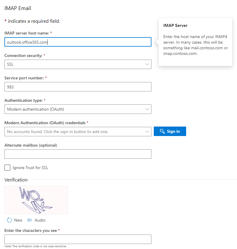 Configure O365 Email with Webex Contact Center - Enter and Verify the IMAP Email Details