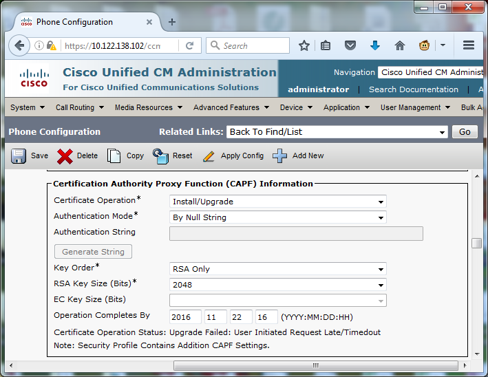 CAPF Install Upgrade