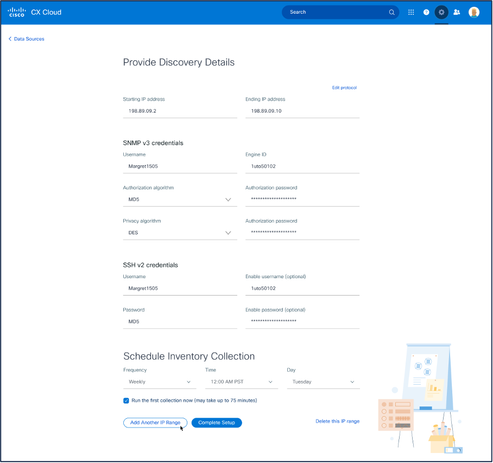 Provide Discovery Details and Schedule Inventory Collection Sections