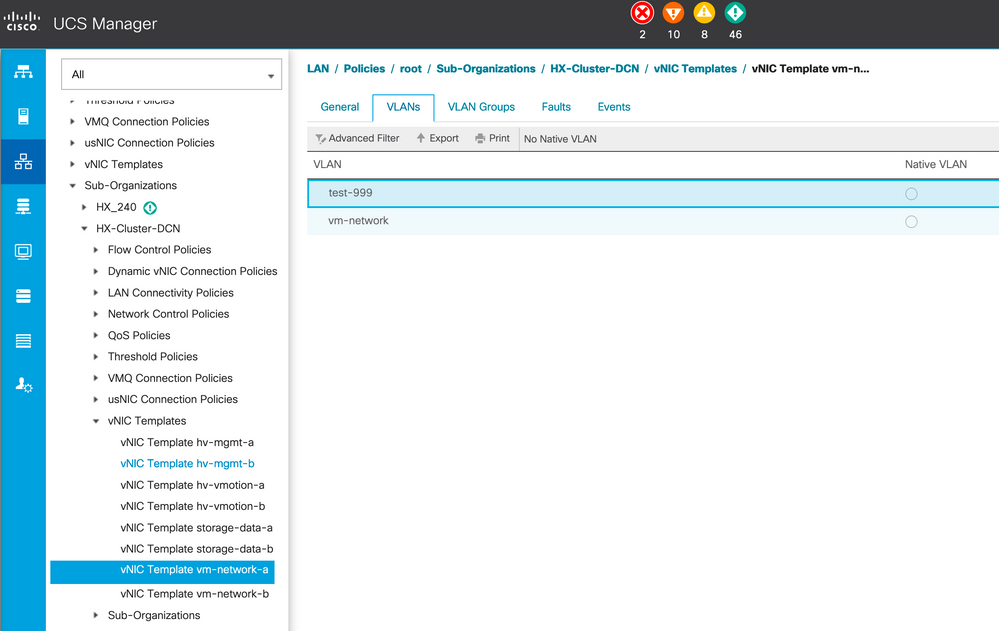 Add VLANs to HyperFlex - VLAN 999 is Added in the vm-network Template