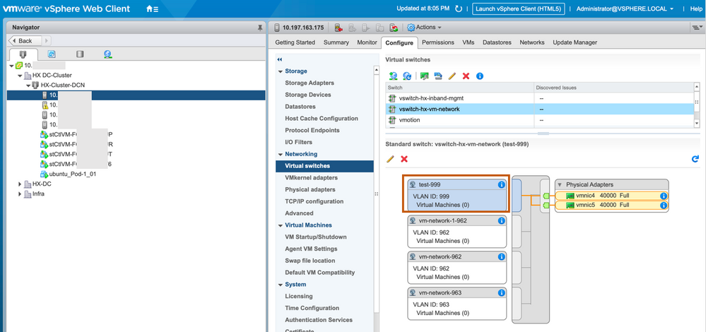 Add VLANs to HyperFlex - VLAN 999 is in the vm-network vSwitch