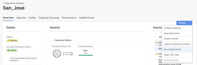 Run Health Check with Cluster San_Jose