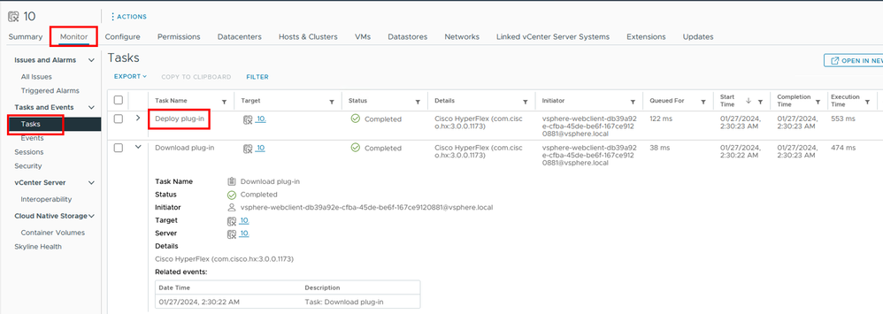 Verificar las tareas de implementación en vCenter