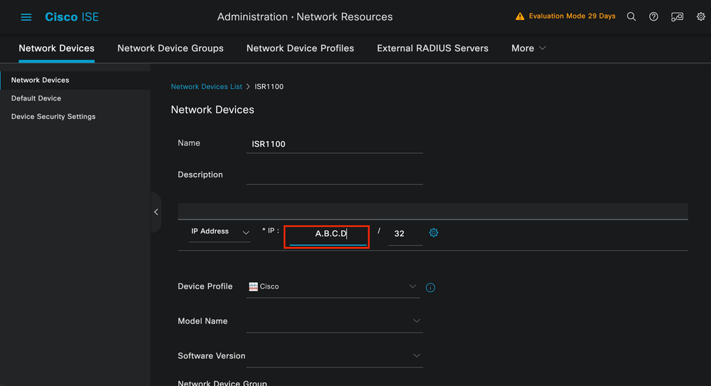 Network Device Creation Page