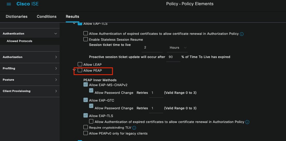 Allowed Portocols Section