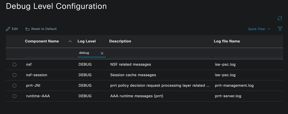 Debug Log Configuration