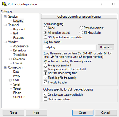 Putty Configuration