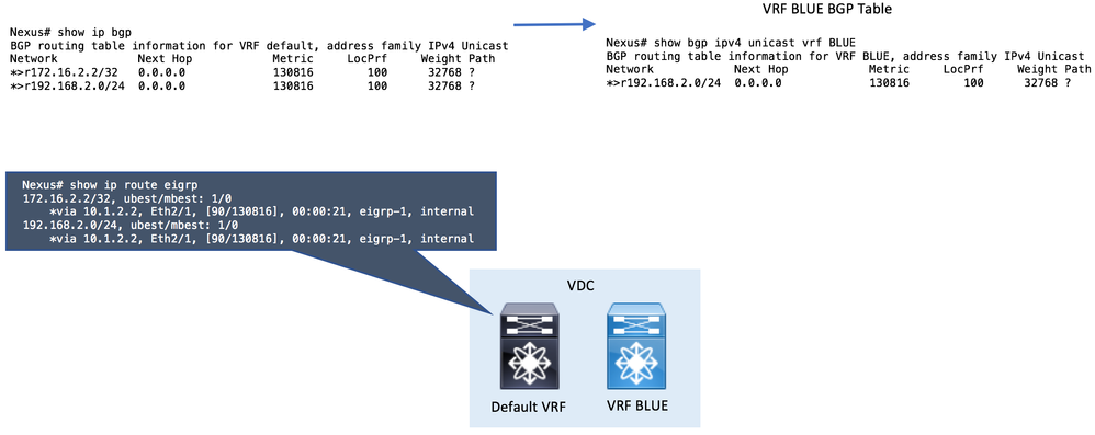 Nexus Route Leak - VRF blue BGP Table