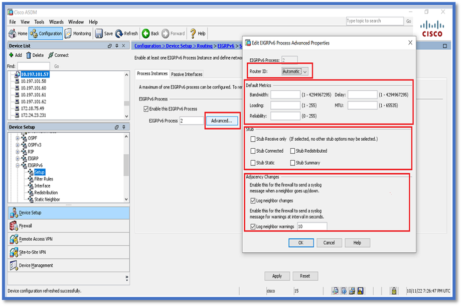 Router EIGRP and Default Metrics Configuration