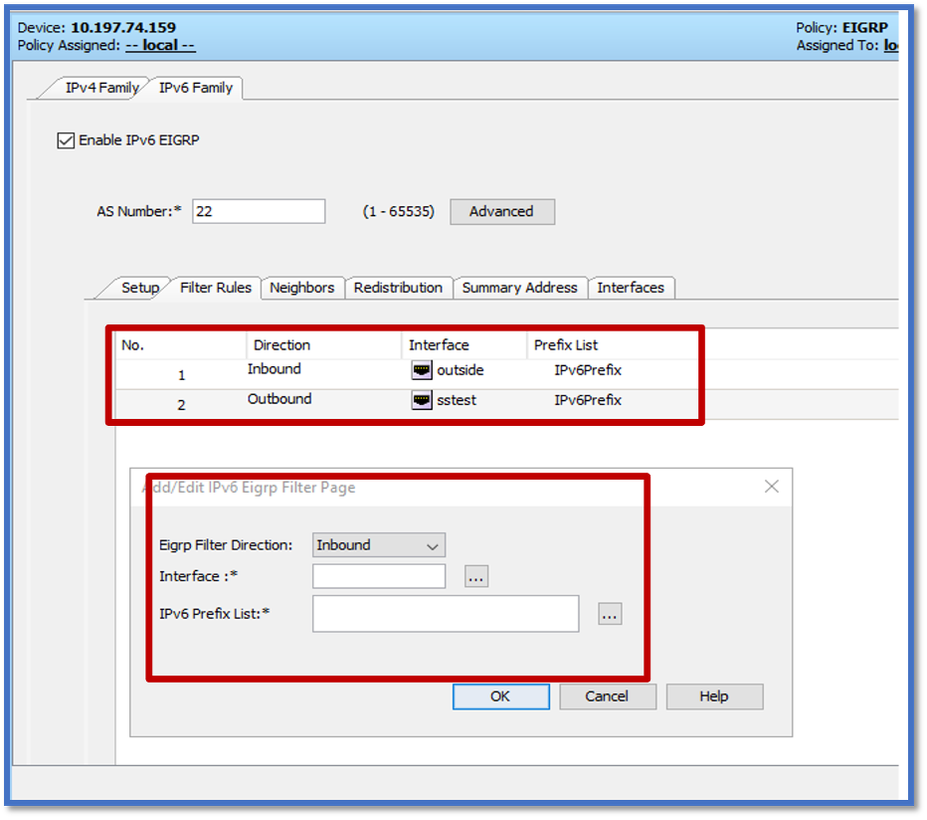 EIGRP IPv6 Setup Tab