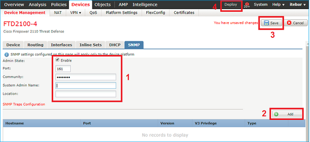 FTD SNMP - Configure FTD2100 - Device Management tab