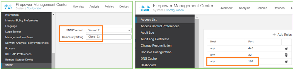 FTD SNMP - Check SNMP Version, Community String, and Access List port