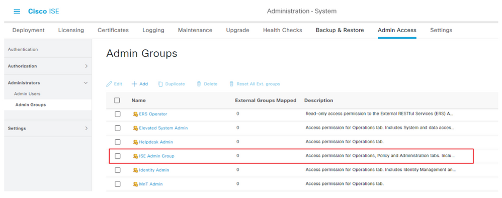 Admin Group Configuration