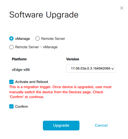 Upgrade and activation process example