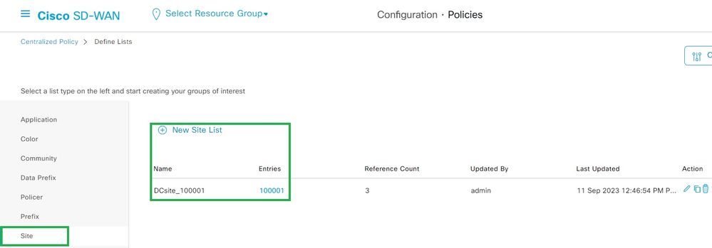 Centralized Policy Custom Site List