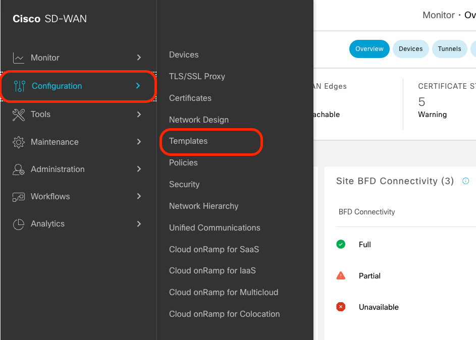 Navigate to Configuration, Templates