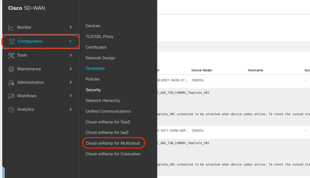 Navigate to Configuration, Cloud onRamp for Multicloud