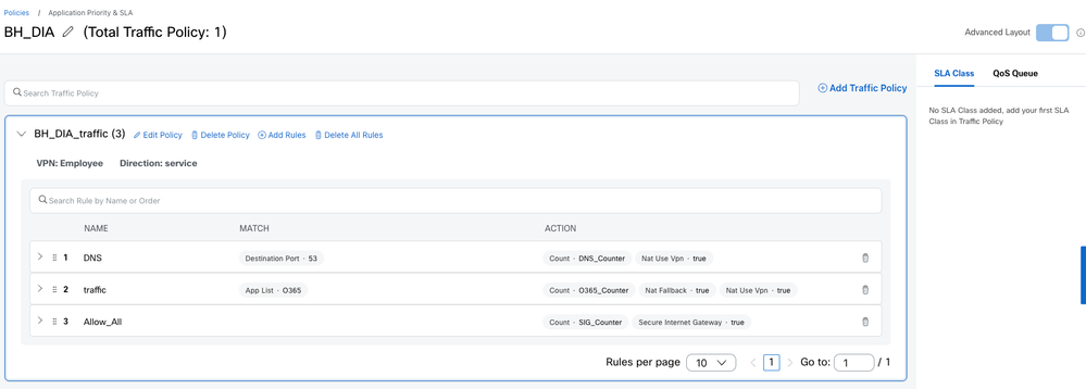 Application Priority and SLA - Advanced Mode