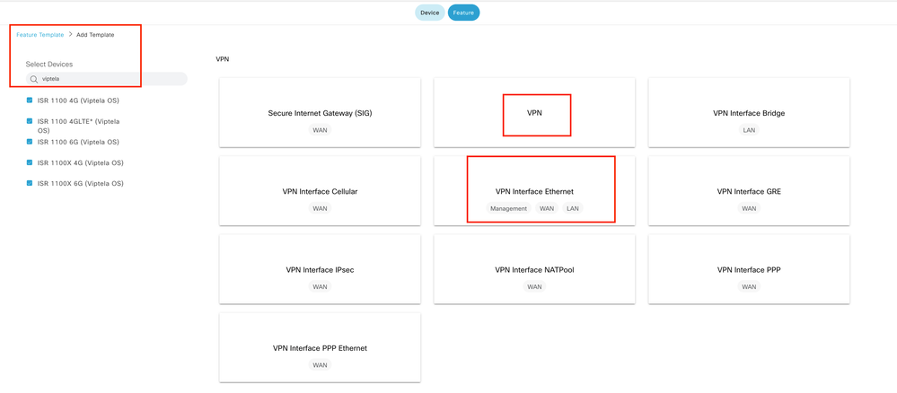 VPN Feature Templates