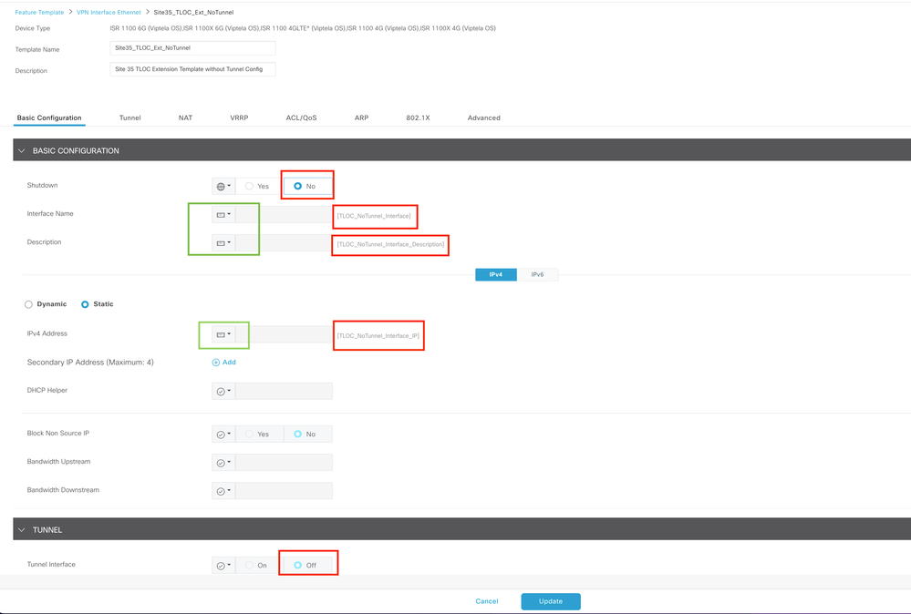 TLOC-EXT/NO Tunnel Interface Basic configuration