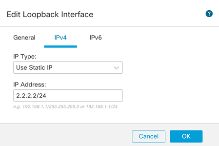 Provide Ip address to loopback interface