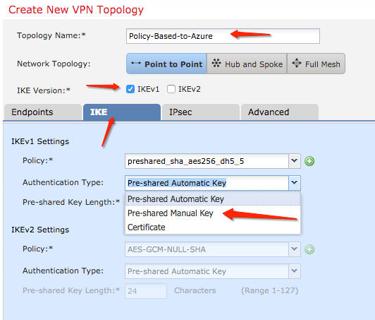 FMC Configuration Site-to-Site VPN - IKE Configuration