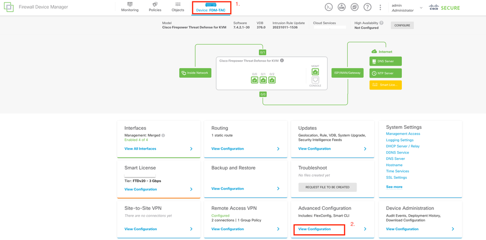 Edit the 'Advanced Configuration' from the FDM home page.