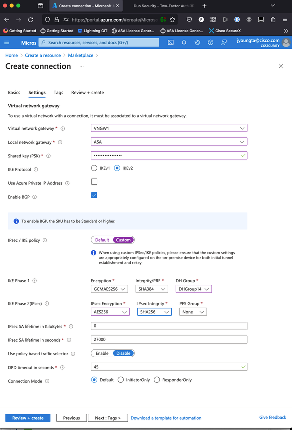 Default of Custom IPsec or IKE Policy