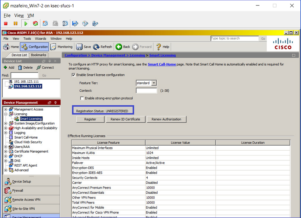 Cisco ASA Smart Licensing on FXOS - Connect to Standby ASA via ASDM - Standby ASA is UNREGISTERED