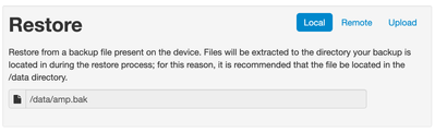 Restore from a backup fie present on the device. Files will be extracted to the directory your backup is