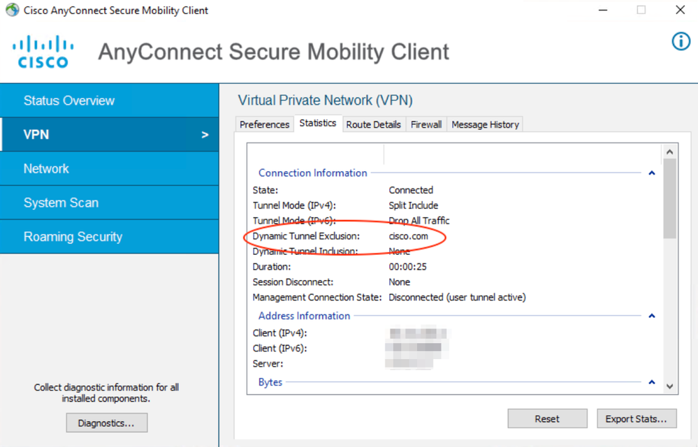 Verify AnyConnect Client Statistics