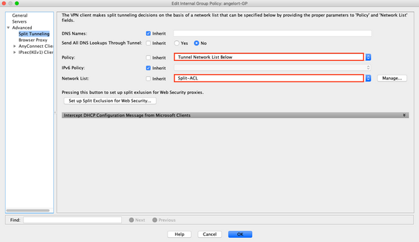 Verify Split Tunnel Configuration - Split ACL