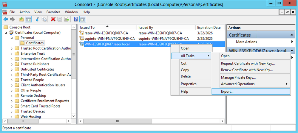 Certificate Export