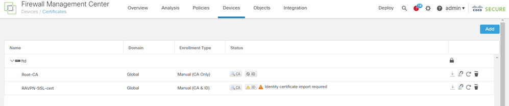 FMC:Certificate CA Enrolled（証明書CA登録済み）